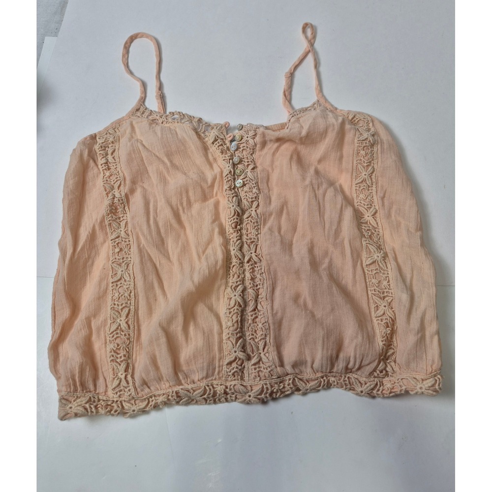 American Eagle Peach Gauze‎ Lace Crochet Cami Top Boho Button Front Womens XS